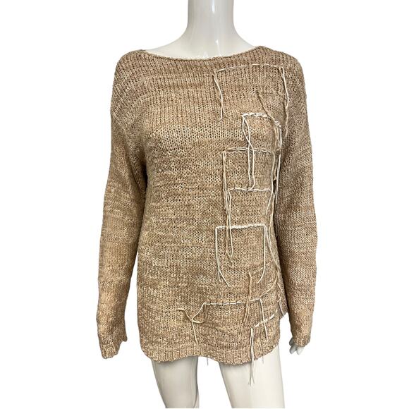 FABIANA FILIPPI Beige Cotton Knit Tasseled Boat Neck Long Sleeve Sweater Size S - Picture 1 of 5